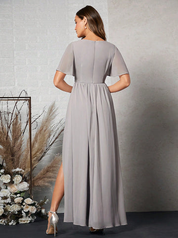 Belle Butterfly Sleeve Split Thigh Chiffon Bridesmaid Dress.