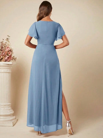 Butterfly Sleeve Split Thigh Formal Dress