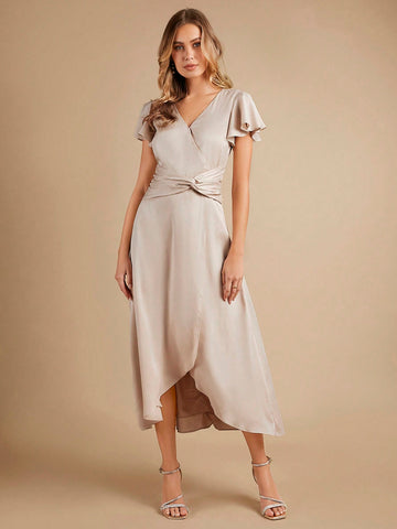 Belle Butterfly Sleeve Wrap Hem Bridesmaid Dress