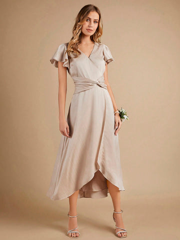 Belle Butterfly Sleeve Wrap Hem Bridesmaid Dress