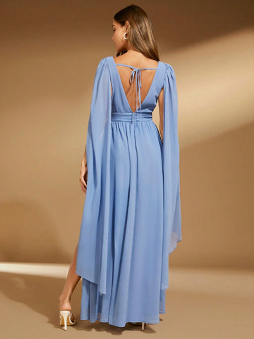 Cloak Sleeve Split Thigh Bridesmaid Dress