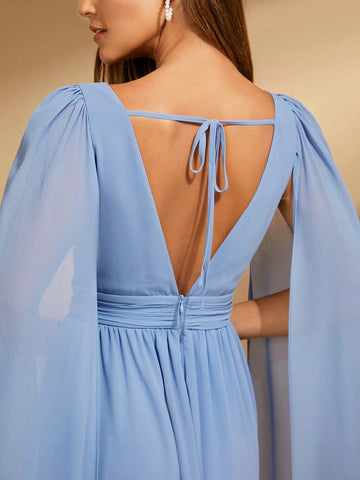 Cloak Sleeve Split Thigh Bridesmaid Dress