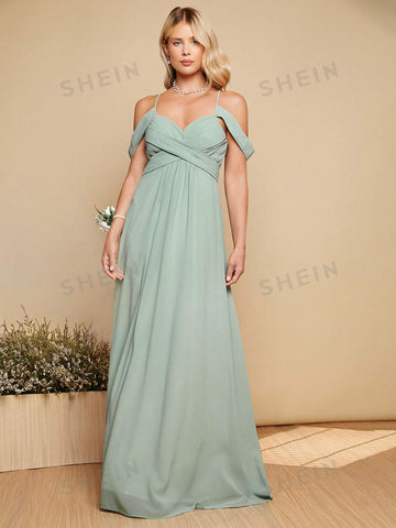 Cold Shoulder Crisscross Front Bridesmaid Dress