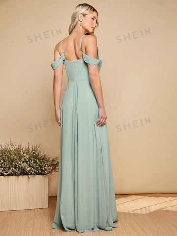 Cold Shoulder Crisscross Front Bridesmaid Dress
