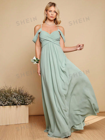 Cold Shoulder Crisscross Front Bridesmaid Dress