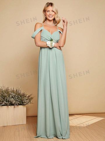 Cold Shoulder Crisscross Front Bridesmaid Dress
