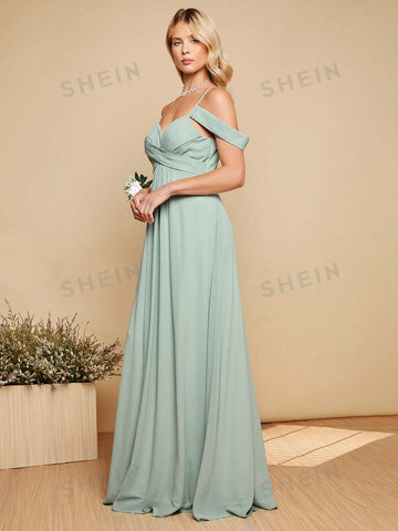 Cold Shoulder Crisscross Front Bridesmaid Dress