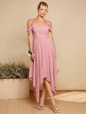 Belle Cold Shoulder Hanky Hem Bridesmaid Dress