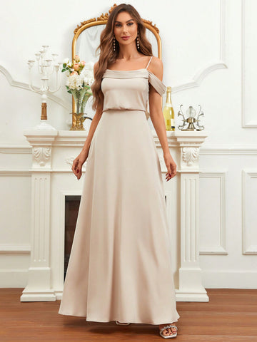 Cold Shoulder Maxi Satin Bridesmaid Dress