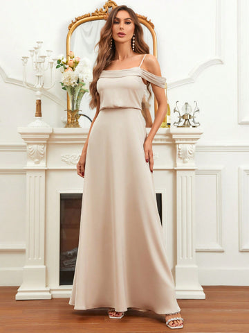 Cold Shoulder Maxi Satin Bridesmaid Dress