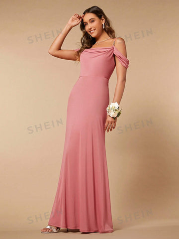 Cold Shoulder Mermaid Hem Bridesmaid Dress