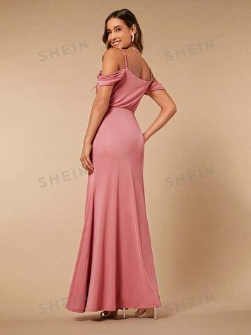 Cold Shoulder Mermaid Hem Bridesmaid Dress