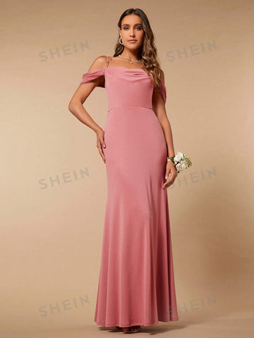Cold Shoulder Mermaid Hem Bridesmaid Dress