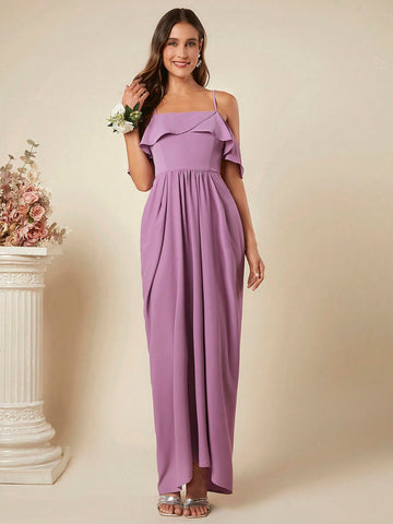 Belle Cold Shoulder Ruffle Trim Maxi Bridesmaid Dress