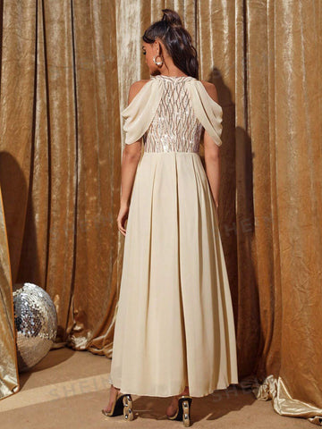 Cold Shoulder Sequin Insert Cold Shoulder Dress