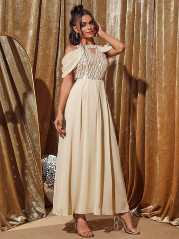 Cold Shoulder Sequin Insert Cold Shoulder Dress