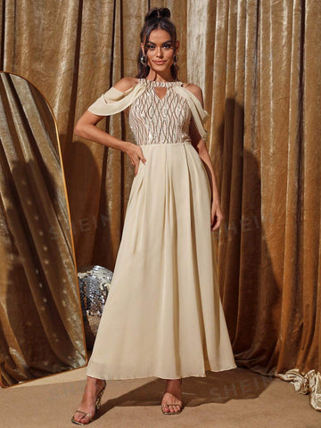 Cold Shoulder Sequin Insert Cold Shoulder Dress