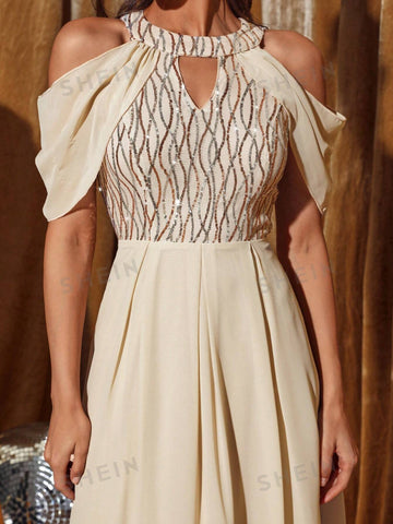 Cold Shoulder Sequin Insert Cold Shoulder Dress