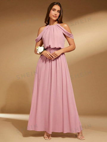 Cold Shoulder Split Back Bridesmaid Dress