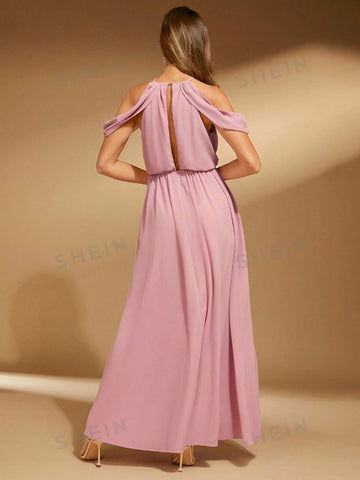 Cold Shoulder Split Back Bridesmaid Dress