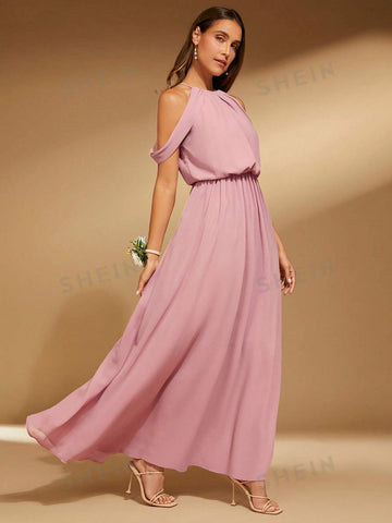 Cold Shoulder Split Back Bridesmaid Dress