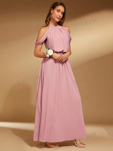 Cold Shoulder Split Back Bridesmaid Dress