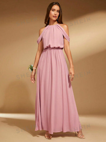 Cold Shoulder Split Back Bridesmaid Dress