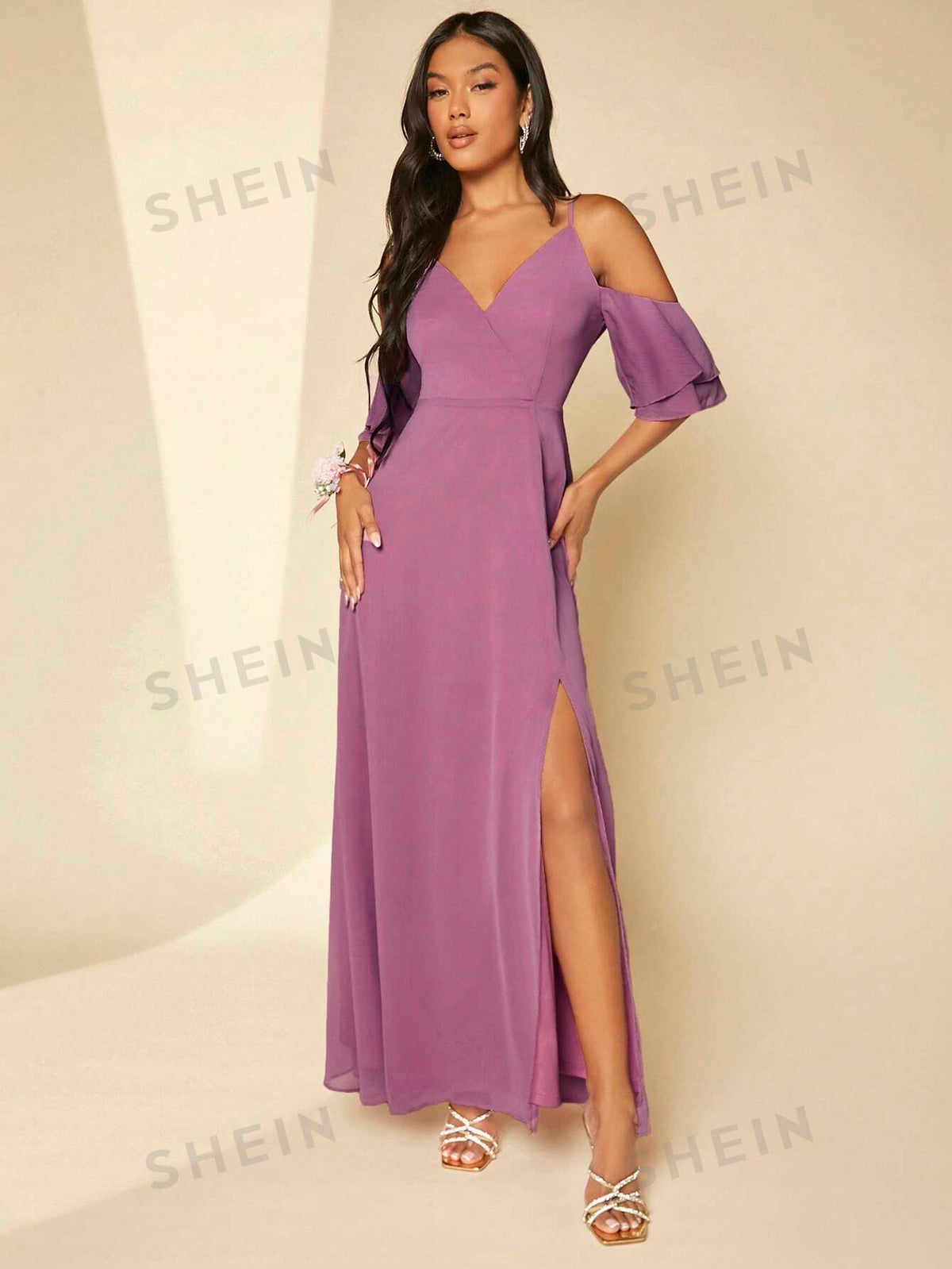Cold Shoulder Split Thigh Bridesmaid Dress