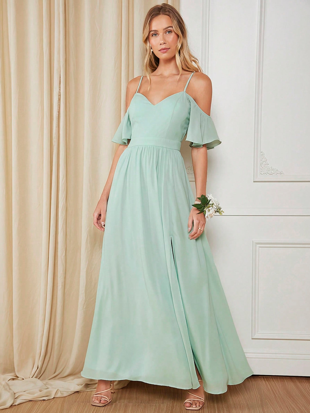 Cold Shoulder Split Thigh Bridesmaid Dress