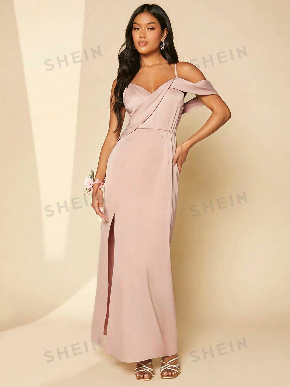 Cold Shoulder Split Thigh Bridesmaid Dress