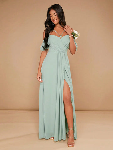 Cold Shoulder Split Thigh Bridesmaid Dress