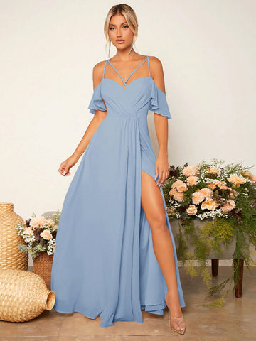 Cold Shoulder Split Thigh Bridesmaid Dress