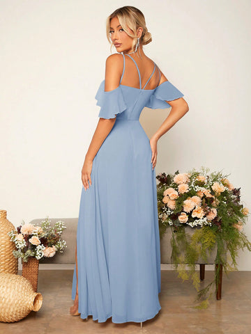 Cold Shoulder Split Thigh Bridesmaid Dress
