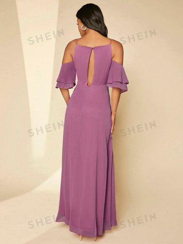 Cold Shoulder Split Thigh Bridesmaid Dress
