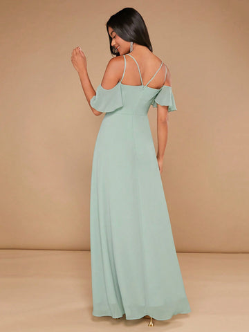 Cold Shoulder Split Thigh Bridesmaid Dress
