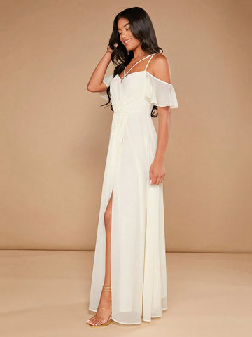 Cold Shoulder Split Thigh Bridesmaid Dress