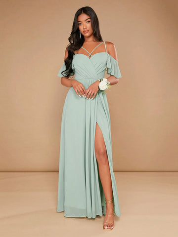 Cold Shoulder Split Thigh Bridesmaid Dress