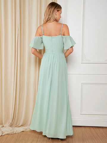 Cold Shoulder Split Thigh Bridesmaid Dress