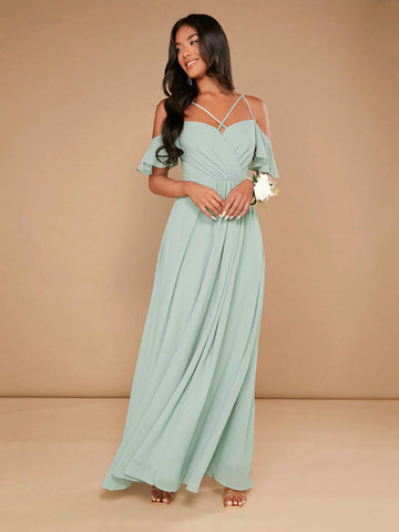 Cold Shoulder Split Thigh Bridesmaid Dress