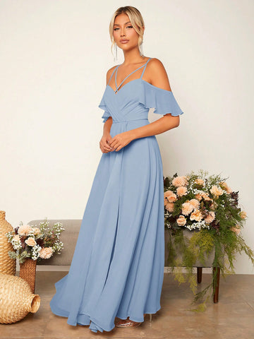 Cold Shoulder Split Thigh Bridesmaid Dress