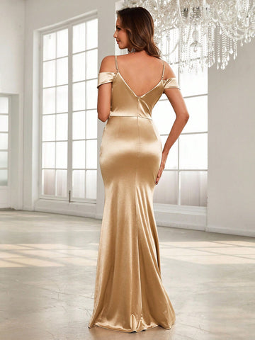 Cold Shoulder Split Thigh Bridesmaid Dress