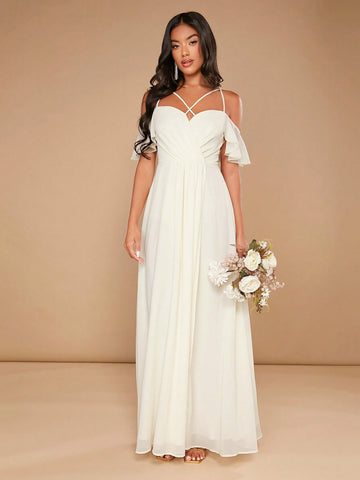 Cold Shoulder Split Thigh Bridesmaid Dress