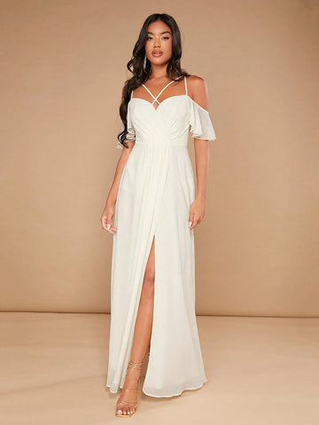 Cold Shoulder Split Thigh Bridesmaid Dress