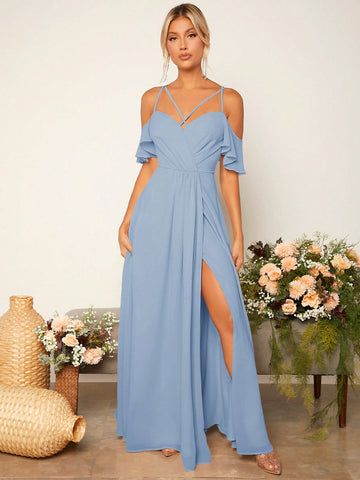 Cold Shoulder Split Thigh Bridesmaid Dress