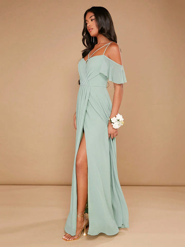 Cold Shoulder Split Thigh Bridesmaid Dress