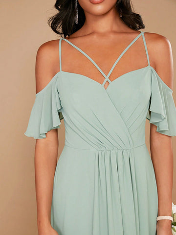 Cold Shoulder Split Thigh Bridesmaid Dress