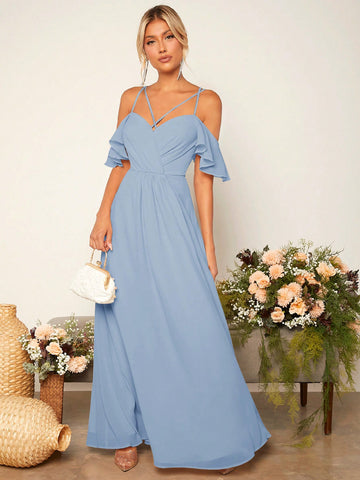 Cold Shoulder Split Thigh Bridesmaid Dress