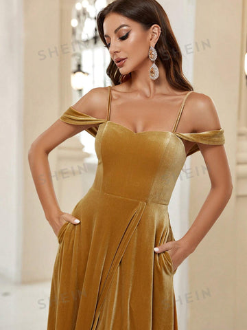Cold Shoulder Velvet Bridesmaid Dress