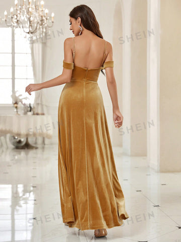 Cold Shoulder Velvet Bridesmaid Dress