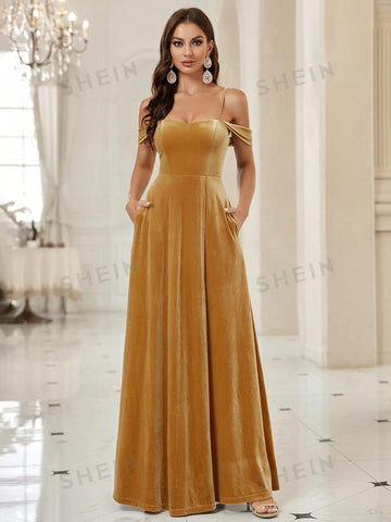 Cold Shoulder Velvet Bridesmaid Dress